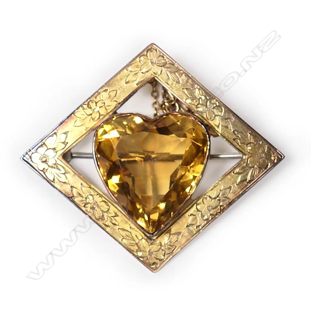 Niello  J Rein (Invercargill) gold and citrine brooch, Image 1++